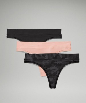 Lululemon UnderEase Thong 3 Pack Underkläder Dam Camo Svarta Olika Färger Rosa Vita Svarta | XDBO-27805