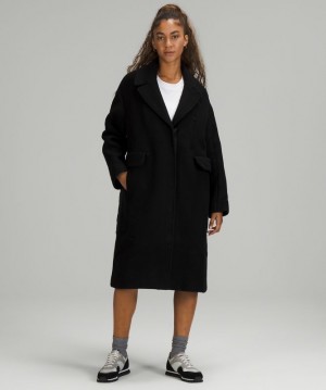 Lululemon Wool Long Coat Jackor Dam Svarta | HUVP-26183