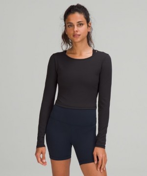 Lululemon Wunder Train Cropped Long Sleeve Shirt Blast Dam Svarta | YXHQ-85237