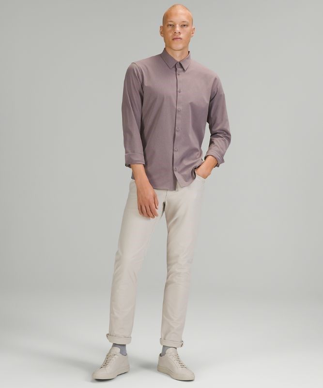 Lululemon Airing Easy Long Sleeve Button Up Shirt Ventlight Mesh Blast Herr Lunar Rock | NUFL-27190