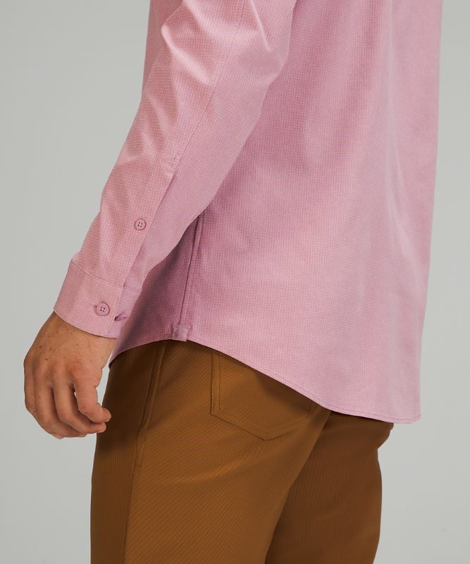 Lululemon Airing Easy Long Sleeve Button Up Shirt Ventlight Mesh Blast Herr Rosa Grå Bruna | GLKH-92056