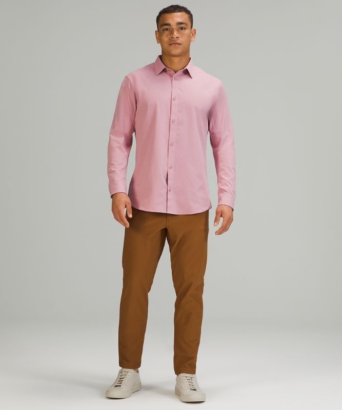 Lululemon Airing Easy Long Sleeve Button Up Shirt Ventlight Mesh Blast Herr Rosa Grå Bruna | GLKH-92056