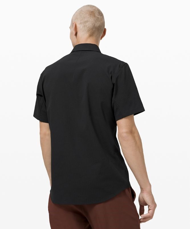 Lululemon Airing Easy Short Sleeve Button Up Shirt Ventlight Mesh Blast Herr Svarta | VNRL-97623