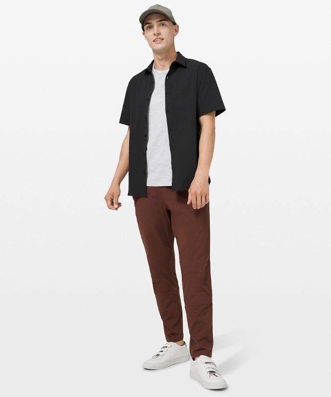 Lululemon Airing Easy Short Sleeve Button Up Shirt Ventlight Mesh Blast Herr Svarta | VNRL-97623