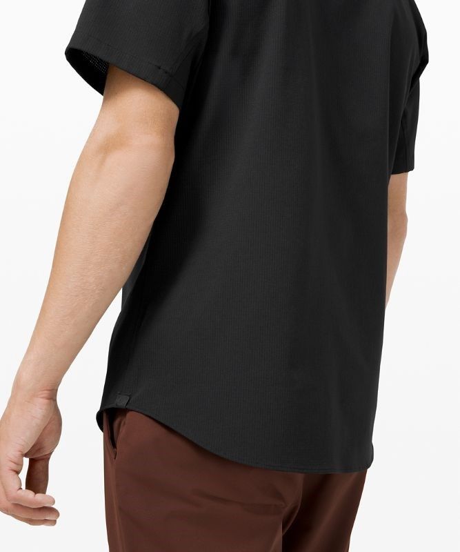Lululemon Airing Easy Short Sleeve Button Up Shirt Ventlight Mesh Blast Herr Svarta | VNRL-97623