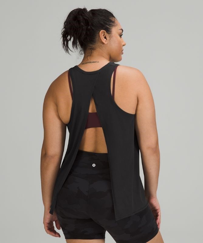Lululemon All Tied Up Tank Top Pima Cotton Blast Dam Svarta | TBWM-87539