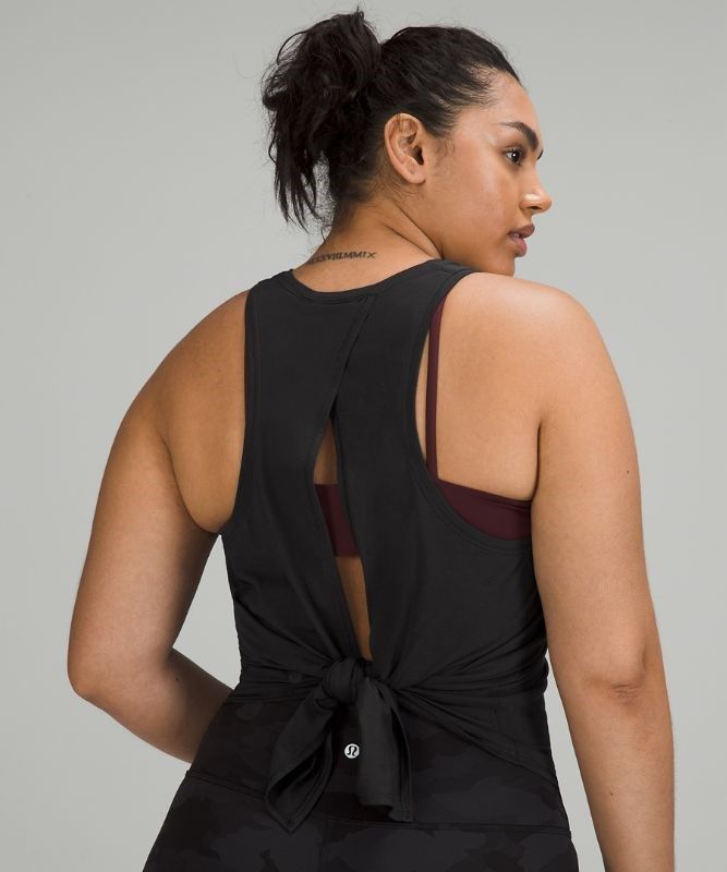 Lululemon All Tied Up Tank Top Pima Cotton Blast Dam Svarta | TBWM-87539