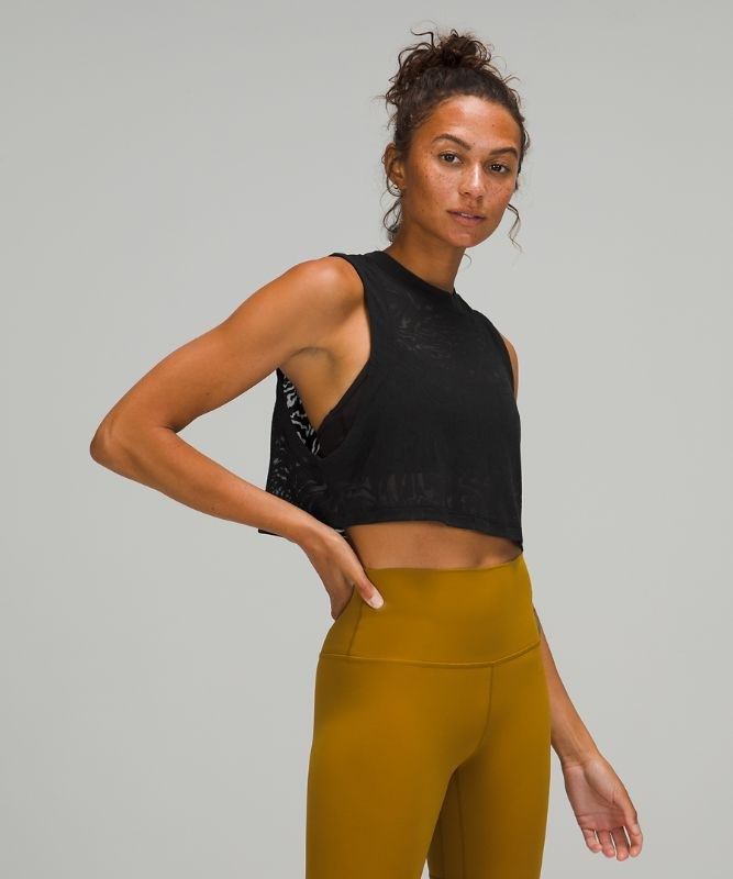 Lululemon All Yours Crop Tank Top Veil Blast Dam Svarta | FLZI-64175