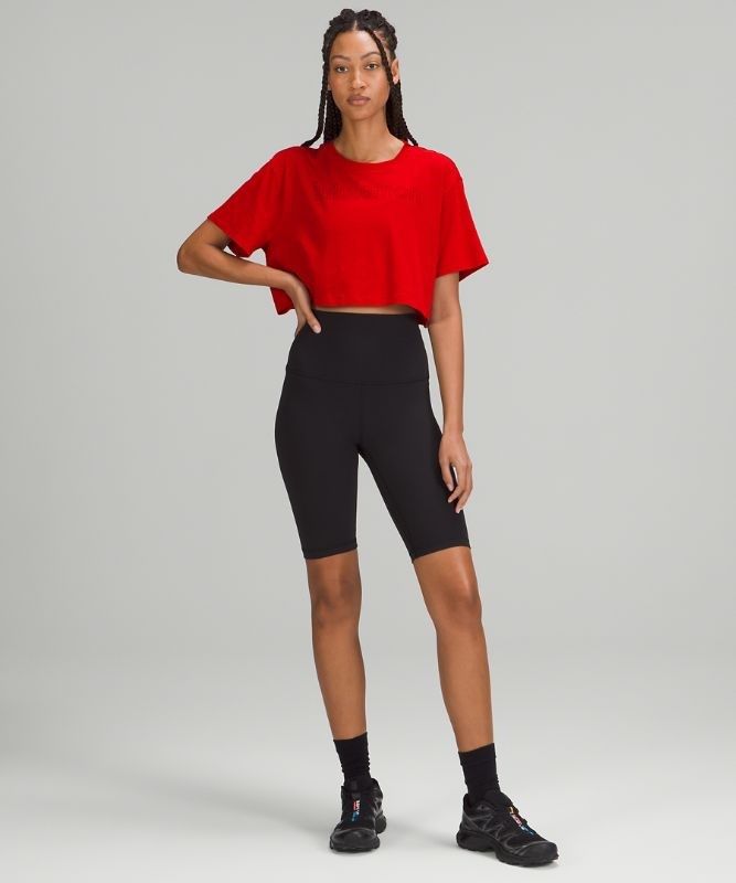 Lululemon All Yours Cropped Graphic T-Shirt Blast Dam Mörkröda | NTAH-70461