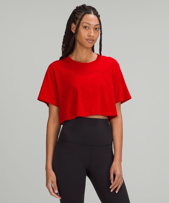 Lululemon All Yours Cropped Graphic T-Shirt Blast Dam Mörkröda | NTAH-70461