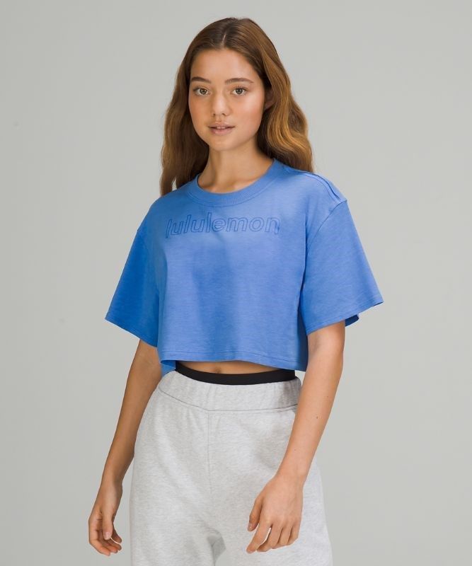 Lululemon All Yours Cropped Graphic T-Shirt Blast Dam Blå | HVOK-60275