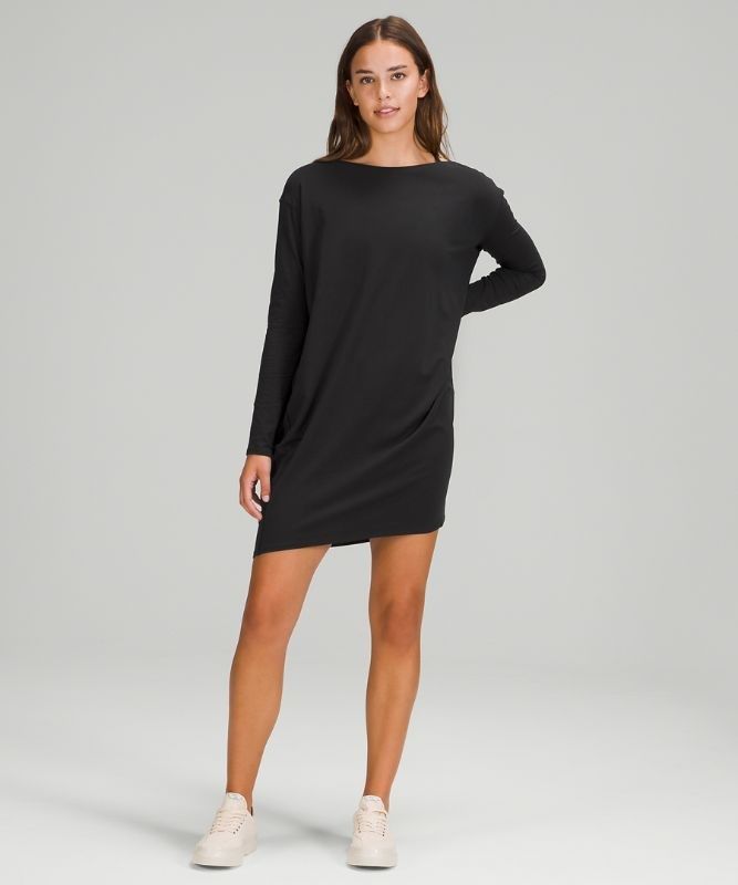 Lululemon Back in Action LS Dress Klänning Dam Svarta | CFHM-73410