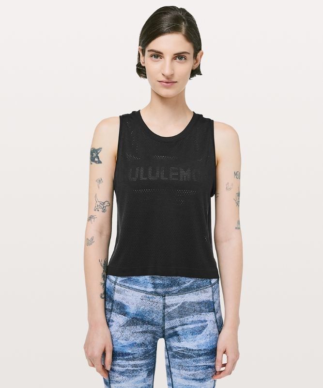Lululemon Breeze By Muscle Crop Tank Blast Dam Svarta Svarta | QLVD-74530