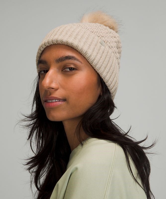 Lululemon Bubble Knit Pom Beanie Hatt Accessories Beige | YIFG-52738