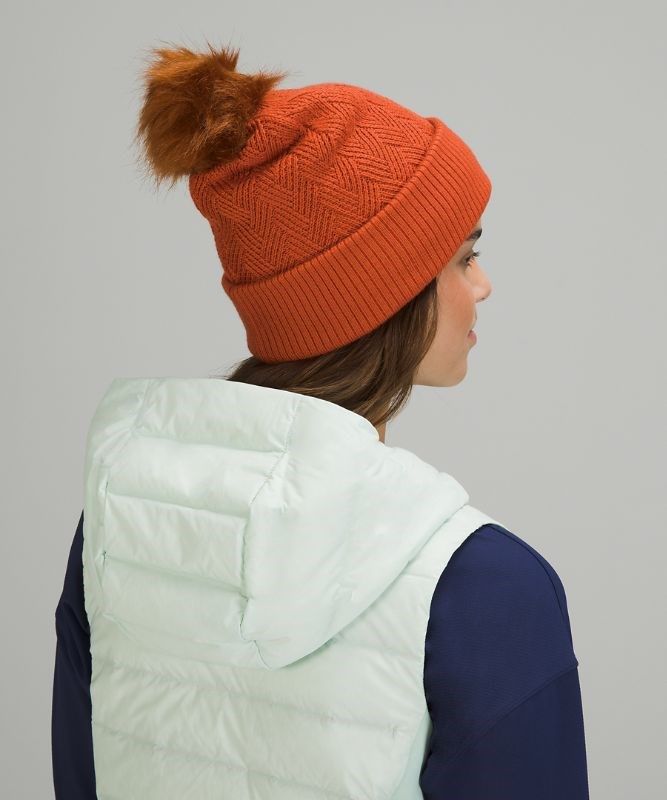 Lululemon Chevron Knit Pom Beanie Hatt Accessories Orange | QAFH-25780