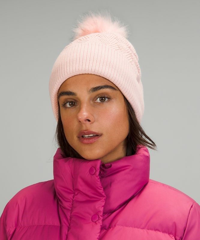 Lululemon Chevron Knit Pom Beanie Hatt Accessories Rosa Vita | PTNW-17069