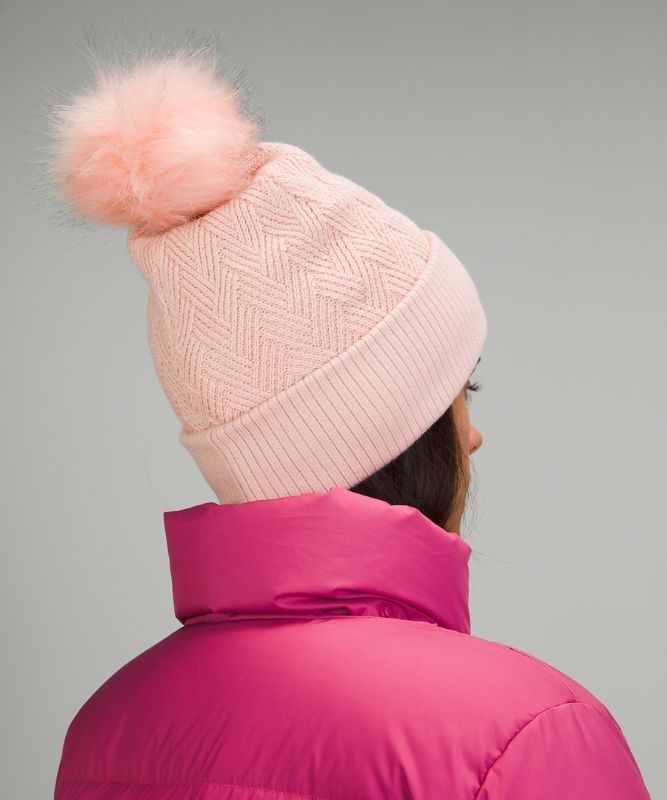 Lululemon Chevron Knit Pom Beanie Hatt Accessories Rosa Vita | PTNW-17069