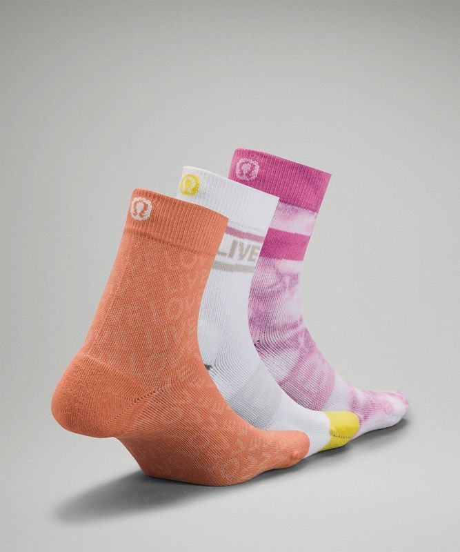 Lululemon Daily Stride Mid Crew Sock 3 Pack Strumpor Accessories Rosa Olika Färger Rosa | HUCM-54093