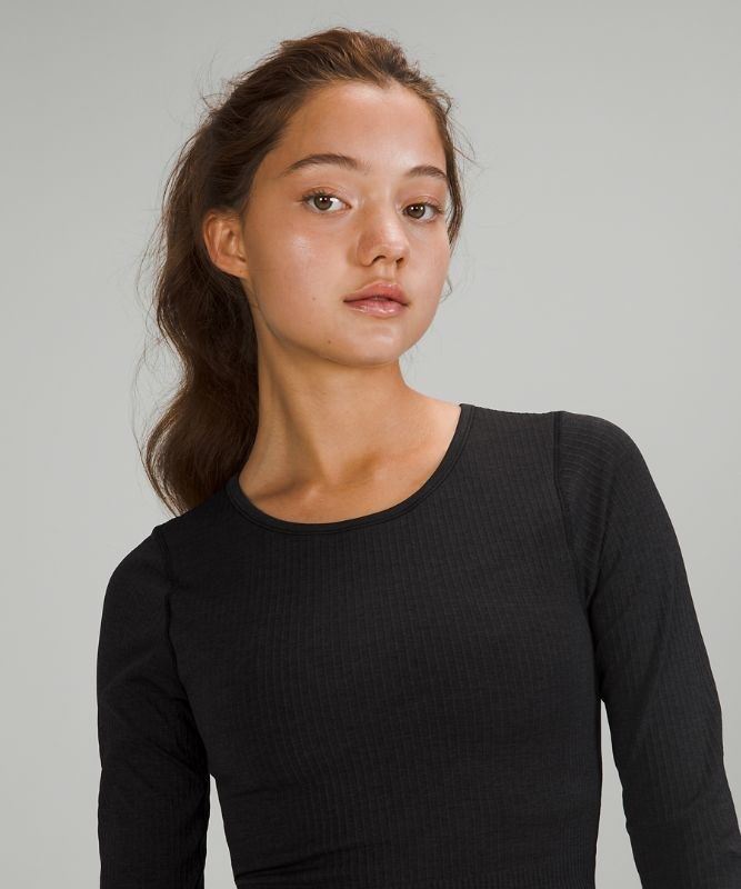 Lululemon Ebb to Street Long Sleeve Shirt Blast Dam Svarta | GUQN-34078