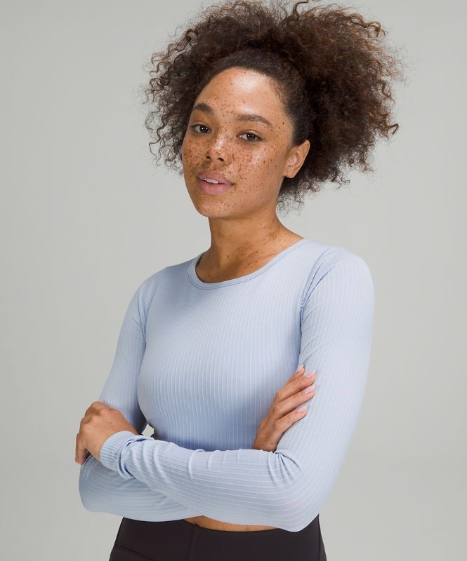 Lululemon Ebb to Street Long Sleeve Shirt Blast Dam Blå Beige | UAGX-13980