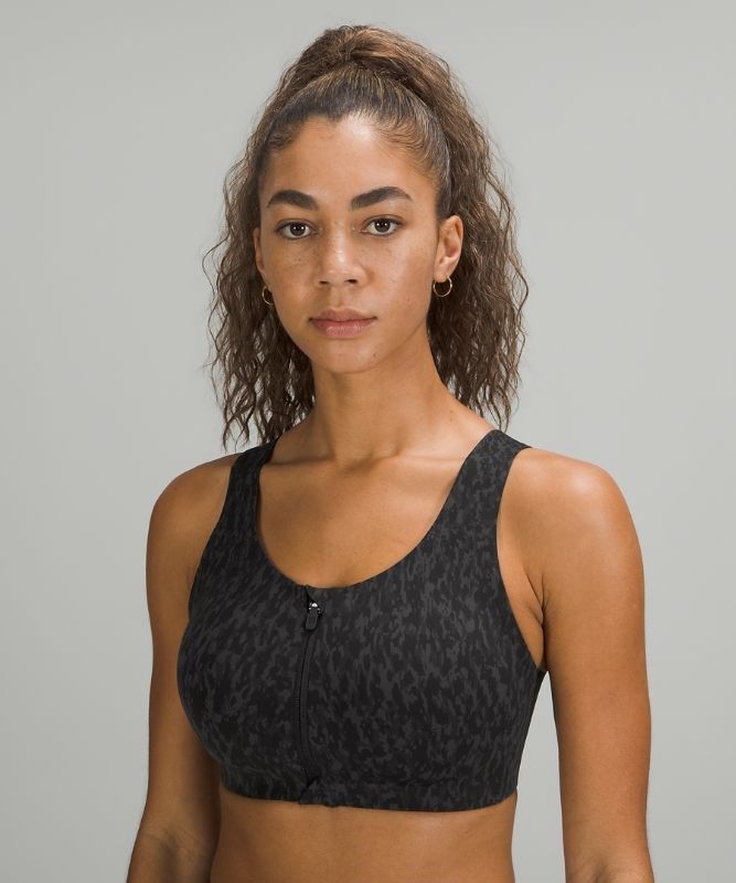 Lululemon Enlite Front-Zip Bra High Support, A Sport BH Dam Leopard Camo Svarta Olika Färger | XJIO-46832