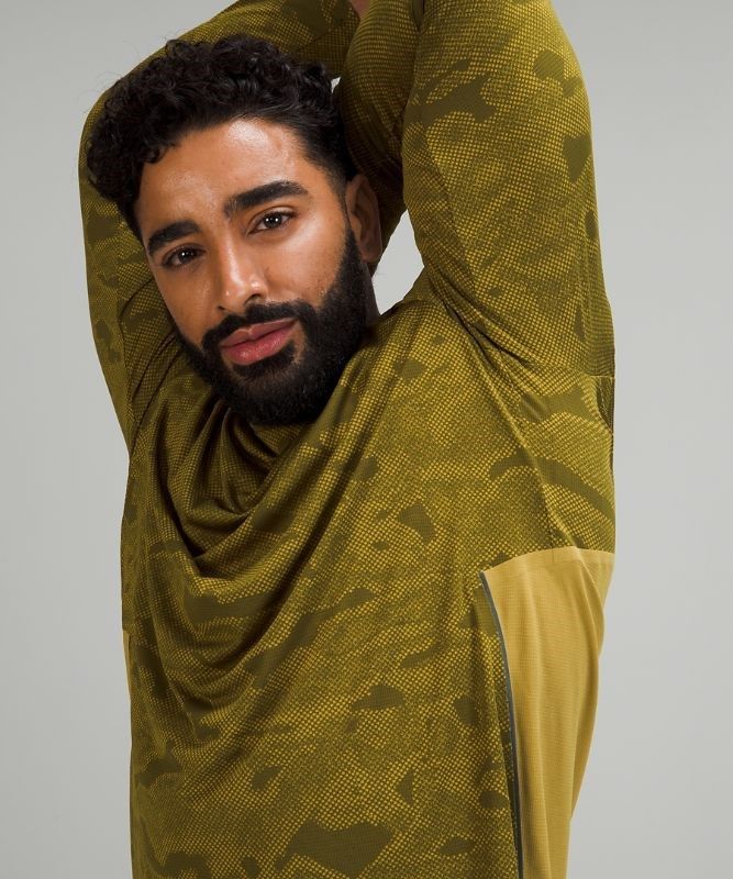 Lululemon Fast and Free LS Blast Herr Camo Guld Gröna | BWFO-18275