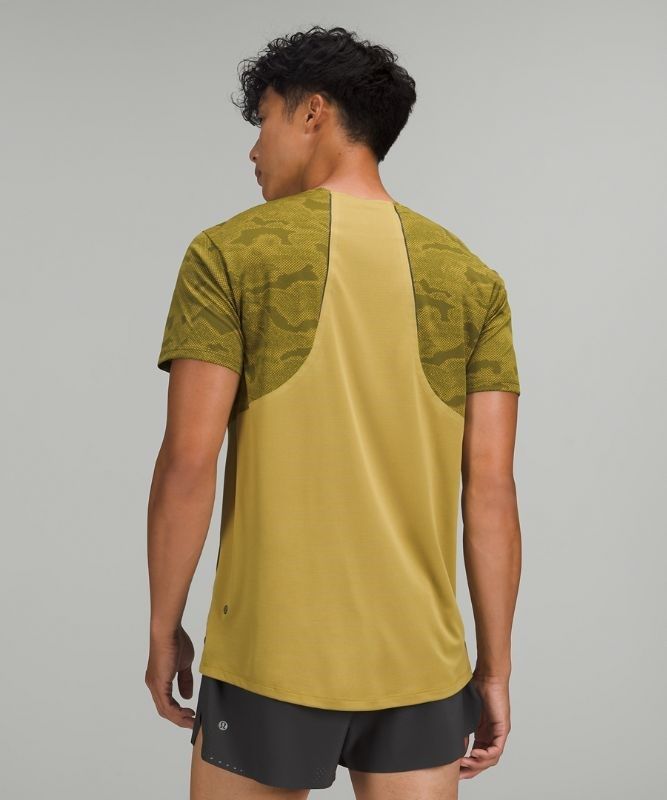 Lululemon Fast and Free Short Sleeve Shirt Blast Herr Camo Guld Gröna | ZPNW-94578