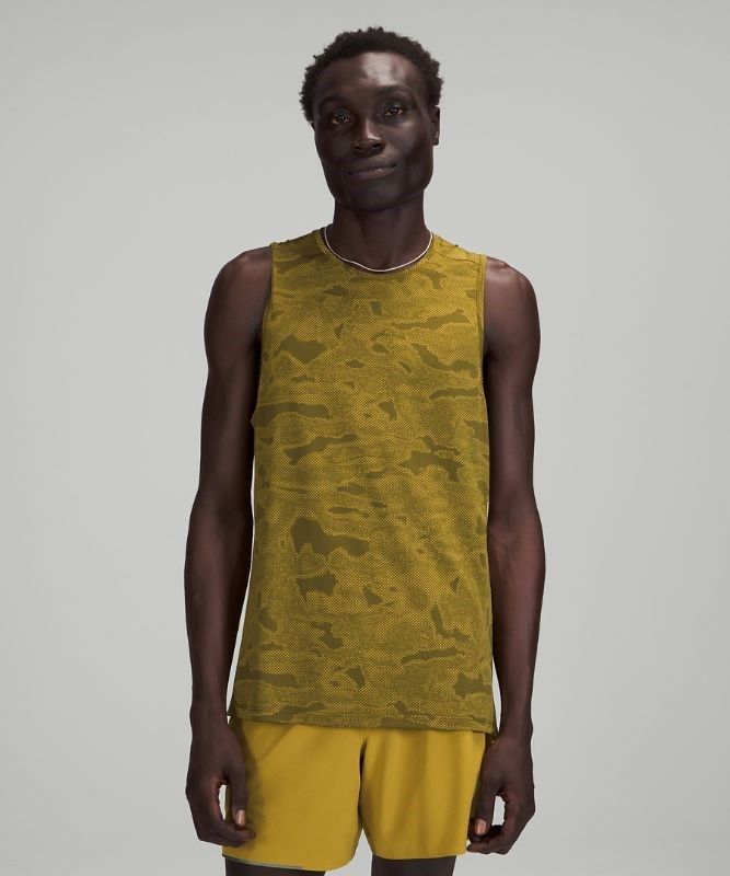 Lululemon Fast and Free Tank Blast Herr Camo Guld Gröna | LCWE-79018