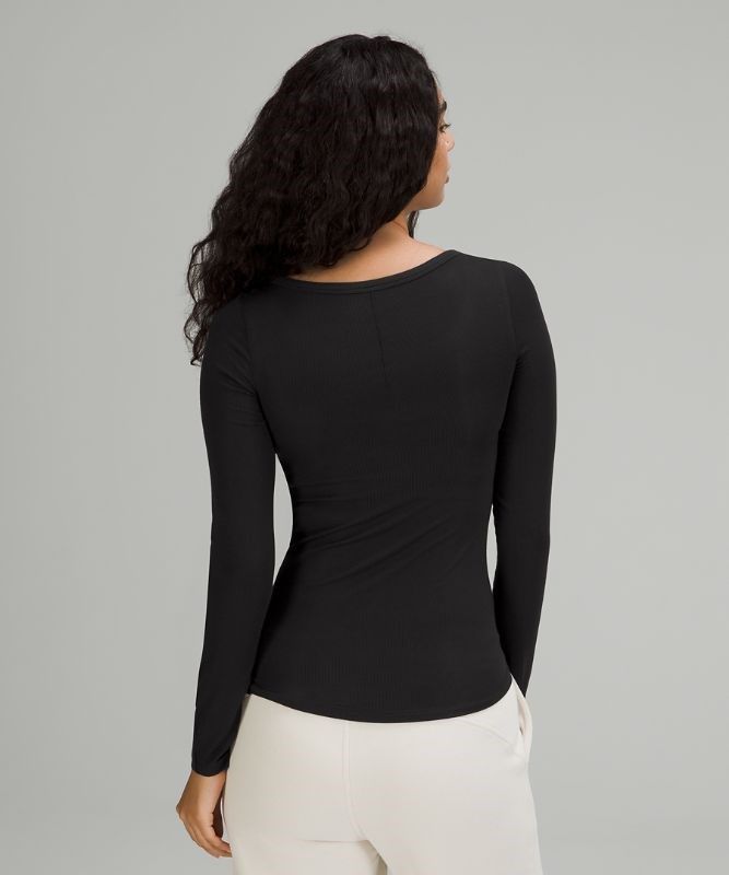 Lululemon Hold Tight Scoop Neck Long Sleeve Shirt Blast Dam Svarta | FWCX-02617