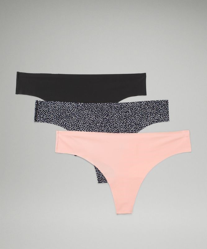 Lululemon InvisiWear Mid-Rise Thong Underwear 3 Pack Underkläder Dam Svarta Rosa Vita Svarta | DJQW-15780