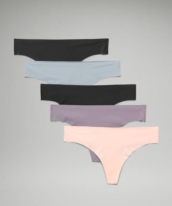 Lululemon InvisiWear Mid-Rise Thong Underwear 5 Pack Underkläder Dam Svarta Svarta Lavendel Blå Rosa Vita | BZGP-43501