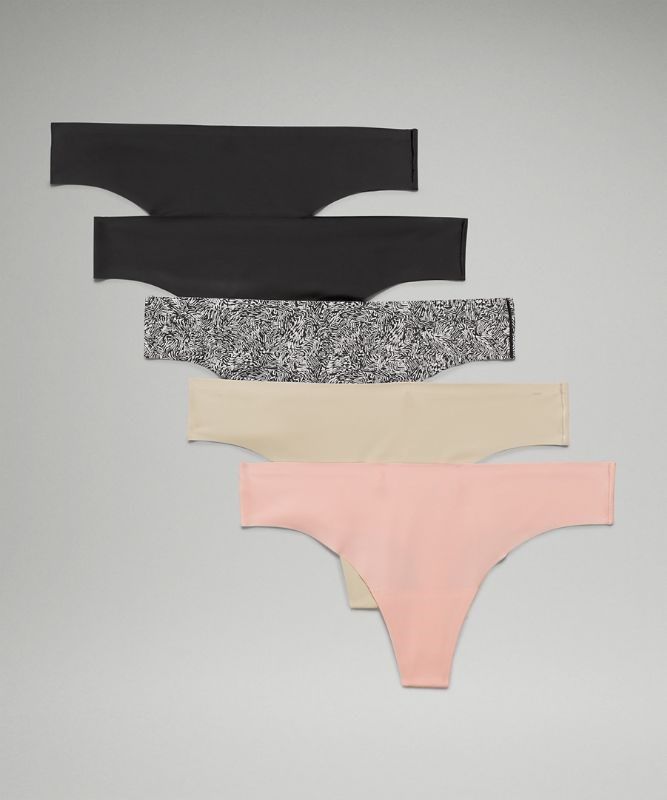 Lululemon InvisiWear Thong 5P Underkläder Dam Svarta Svarta Rosa Vita Beige Svarta | SWUC-89012