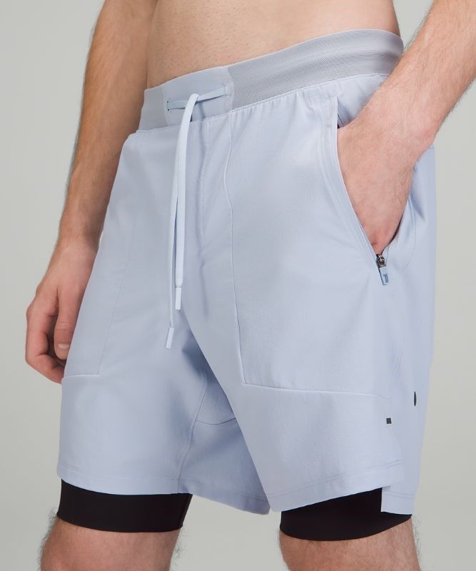 Lululemon License to Train Lined Short 7 Shorts Herr Blå Beige | OEAQ-01328