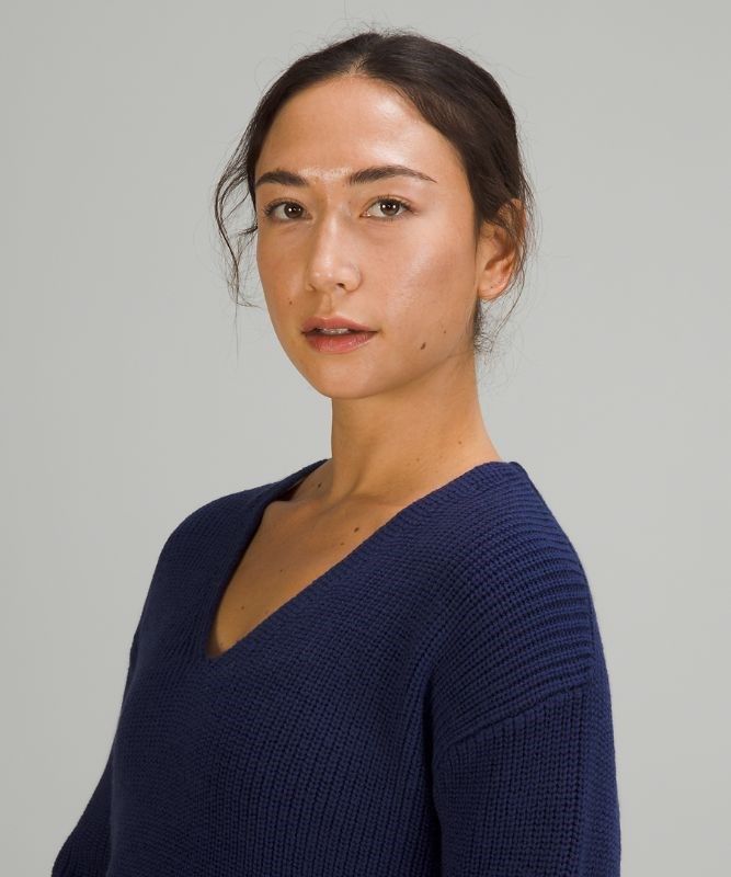 Lululemon Merino Wool V-Neck Sweater Tröjor Dam Night Sea | PRBA-96450
