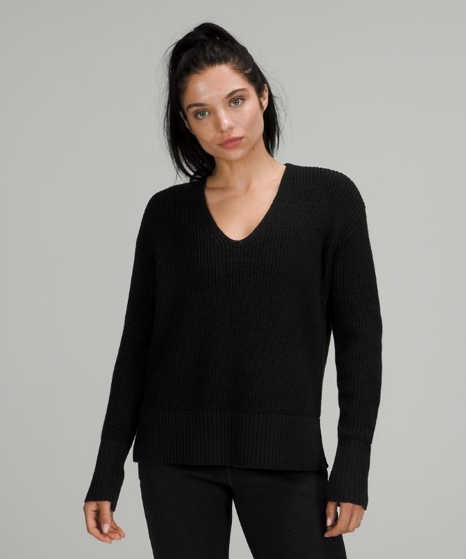 Lululemon Merino Wool V-Neck Sweater Tröjor Dam Svarta | ICJO-63291