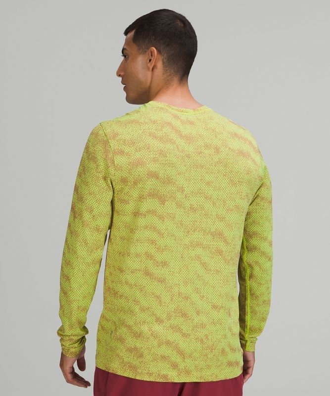 Lululemon Metal Vent Breathe LS Blast Herr Gula Vinröda | RFNI-53904