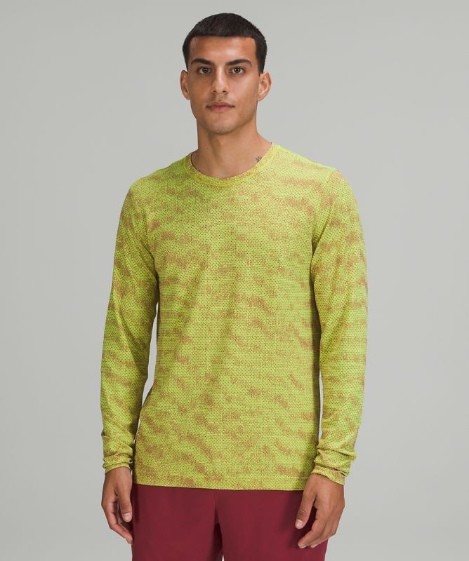Lululemon Metal Vent Breathe LS Blast Herr Gula Vinröda | RFNI-53904