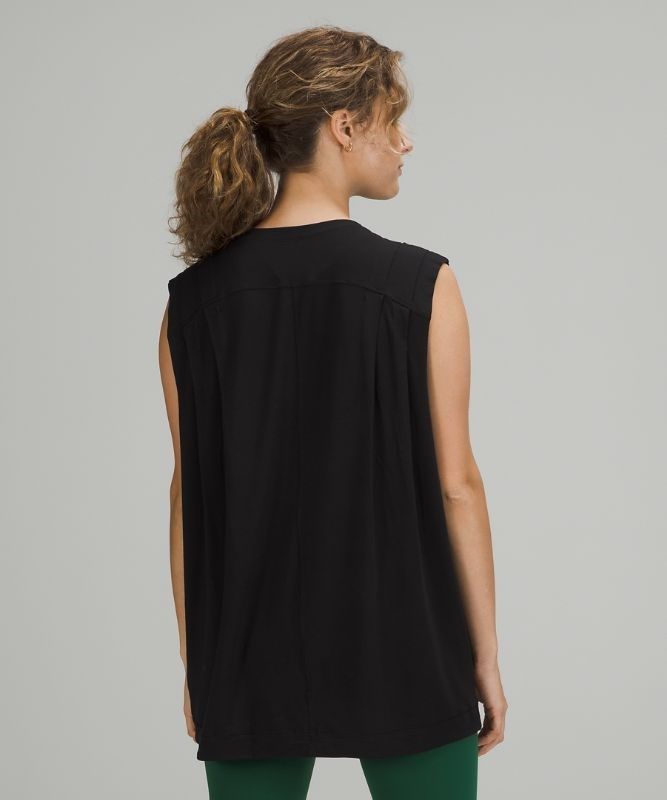 Lululemon Modal Pleated Shoulder Tank Top Blast Dam Svarta | UESN-21805