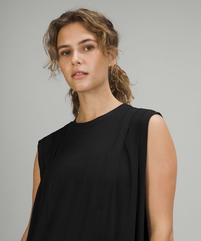Lululemon Modal Pleated Shoulder Tank Top Blast Dam Svarta | UESN-21805