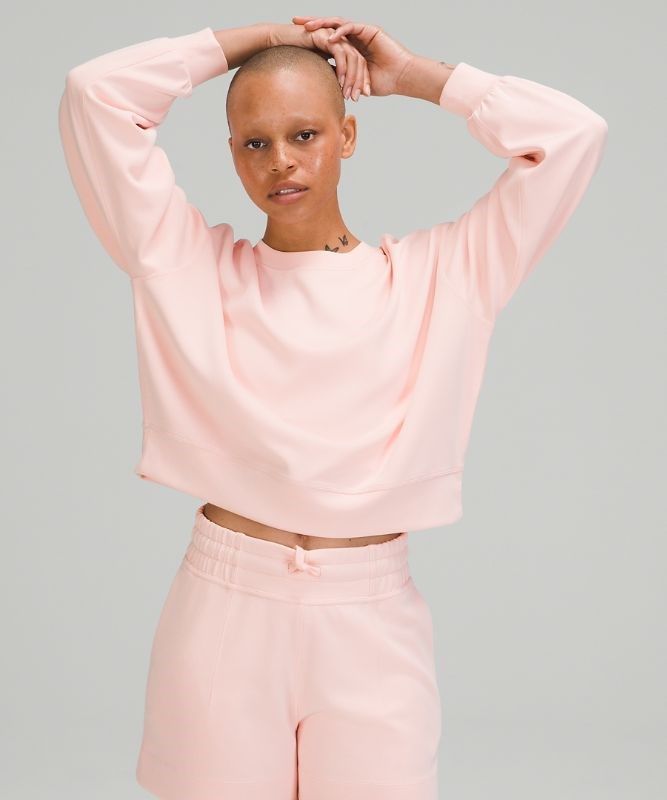 Lululemon Perfectly Oversized Cropped Crew Softstreme Tröjor Dam Rosa Vita | IJRB-25086