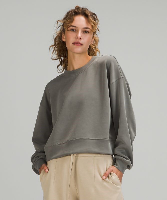Lululemon Perfectly Oversized Cropped Crew Softstreme Tröjor Dam Grå Olivgröna | UYOB-73410