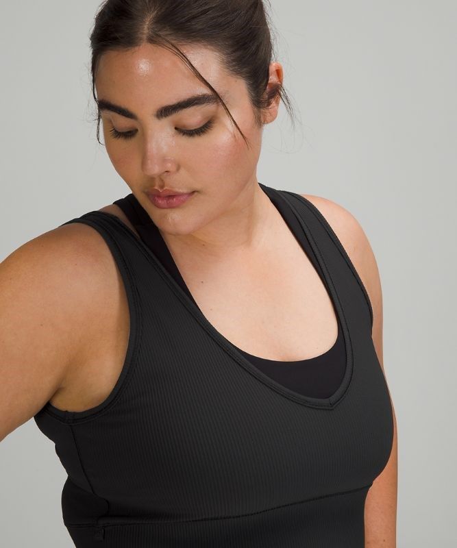 Lululemon Power Pivot Tank Top Rib Blast Dam Svarta | XVPC-23789