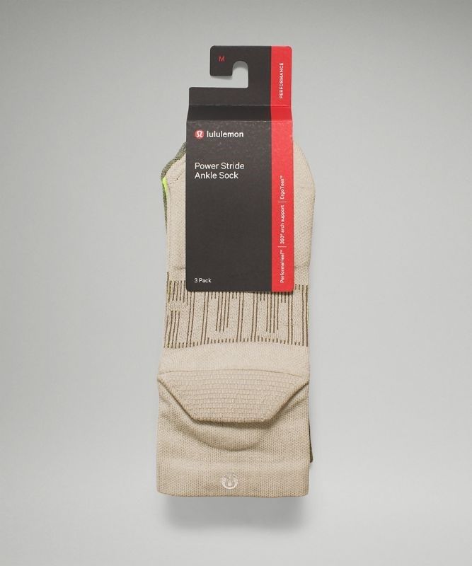 Lululemon Power Stride Ankle Sock 3P Strumpor Accessories Beige Gula Olivgröna | DOUQ-85790