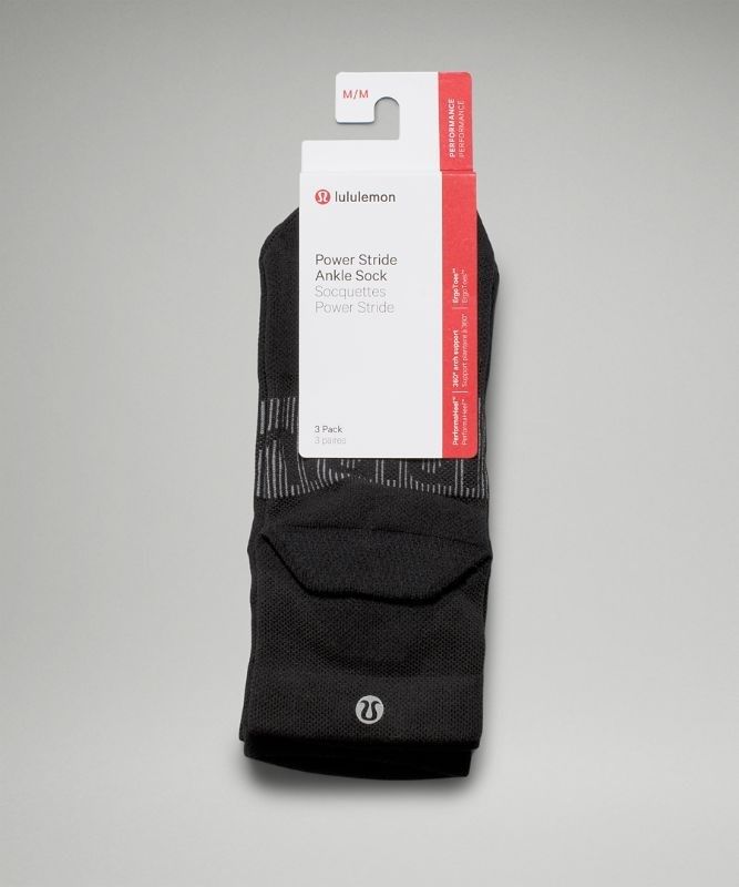 Lululemon Power Stride Ankle Sock 3 Pack Strumpor Accessories Svarta | YLSG-87523