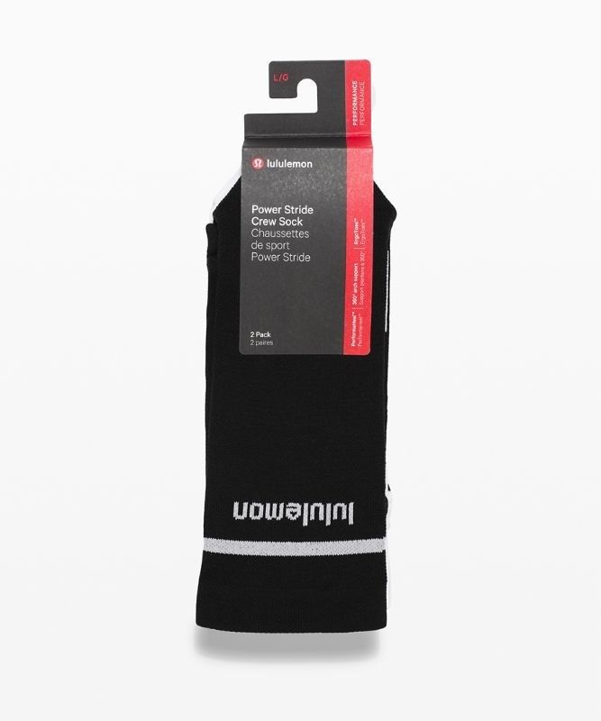 Lululemon Power Stride Crew Sock Stripe 2 Pack Strumpor Accessories Svarta Vita | DQGY-72583