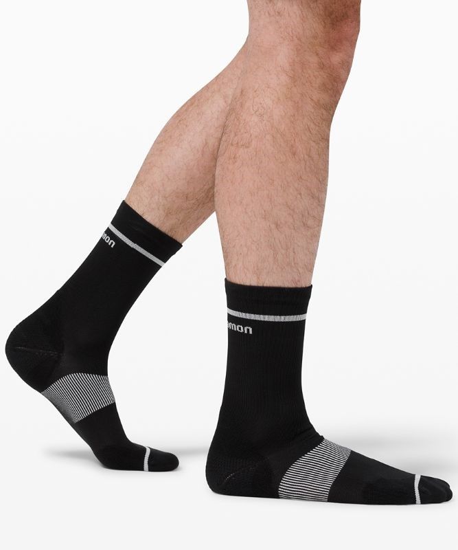 Lululemon Power Stride Crew Sock Stripe 2 Pack Strumpor Accessories Svarta Vita | DQGY-72583