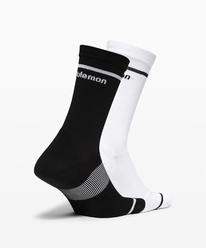 Lululemon Power Stride Crew Sock Stripe 2 Pack Strumpor Accessories Svarta Vita | DQGY-72583