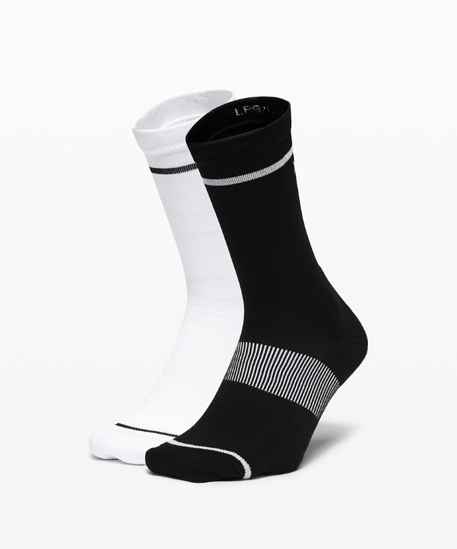 Lululemon Power Stride Crew Sock Stripe 2 Pack Strumpor Accessories Svarta Vita | DQGY-72583