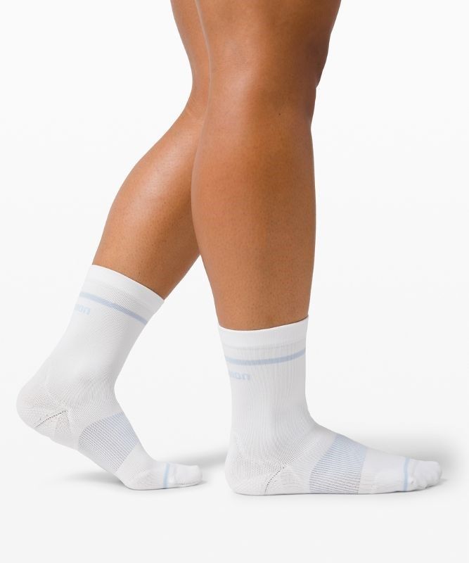 Lululemon Power Stride Crew Sock Stripe 2 Pack Strumpor Accessories Vita Blå Beige | WCZG-65981