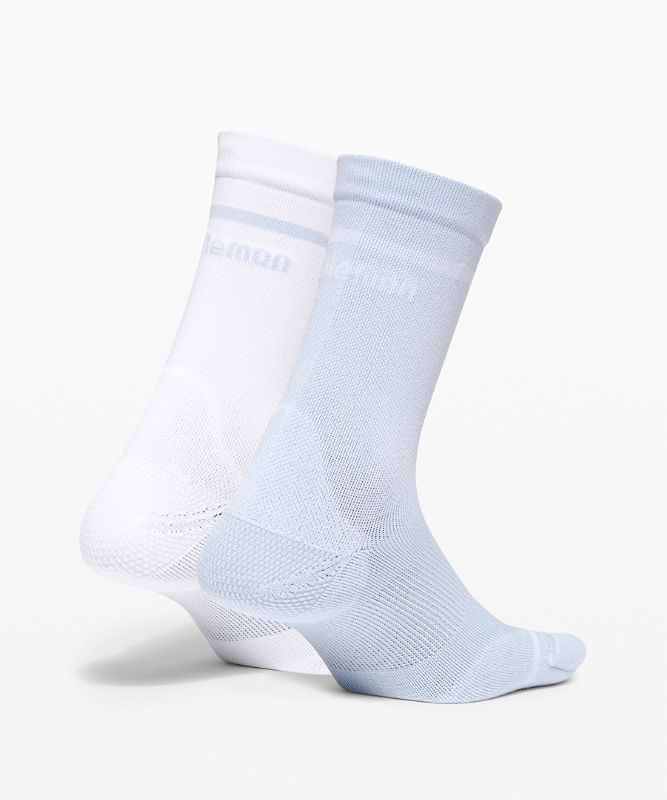 Lululemon Power Stride Crew Sock Stripe 2 Pack Strumpor Accessories Vita Blå Beige | WCZG-65981